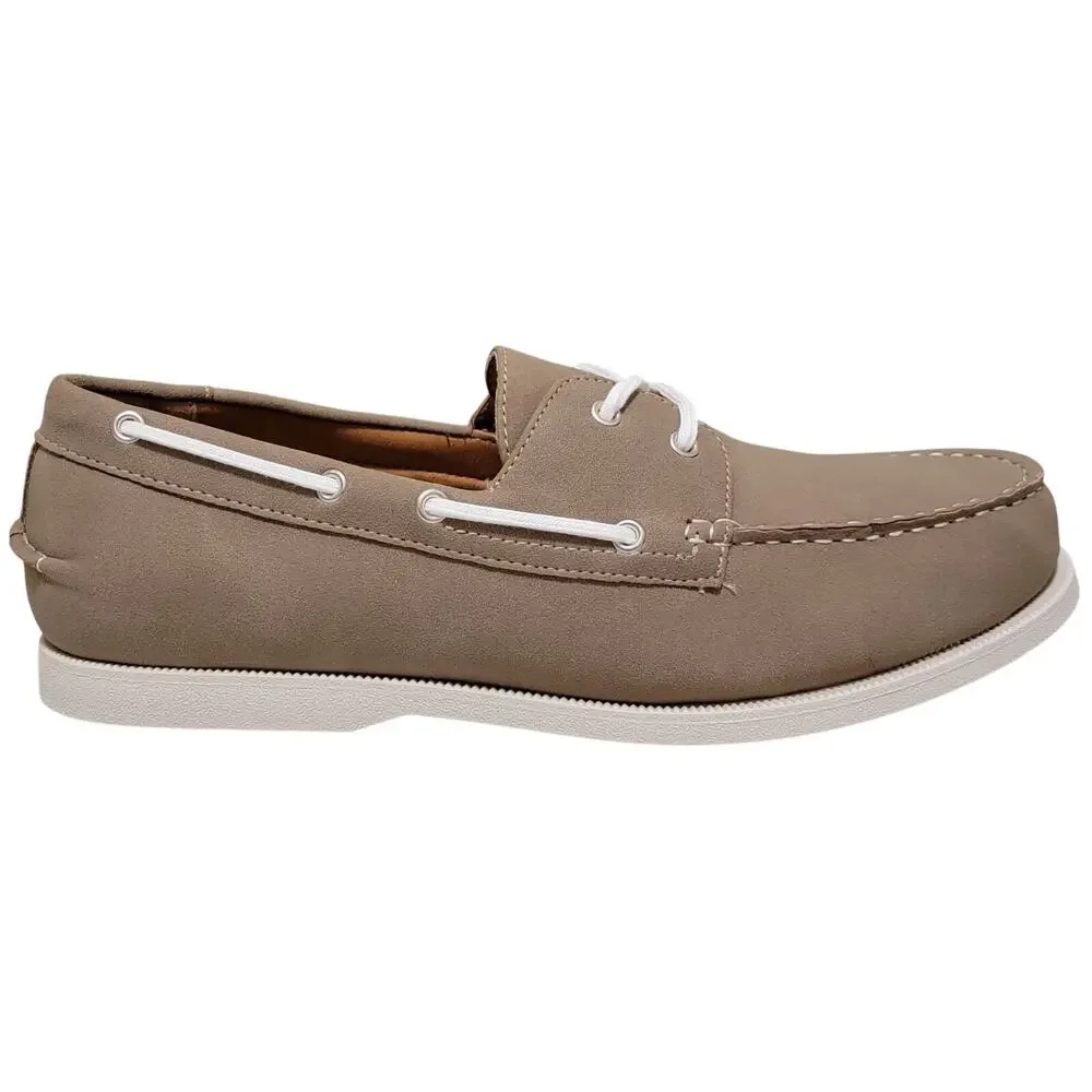 Club Room Men Elliot 2-Eye Casual Boat Shoes Size US 9.5M Grey-Brown Faux Suede
